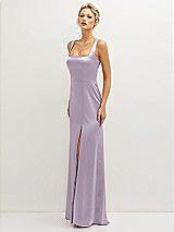 Side View Thumbnail - Lilac Haze Square-Neck Satin A-line Maxi Dress with Front Slit