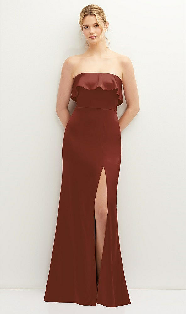 Front View - Auburn Moon Soft Ruffle Cuff Strapless Trumpet Dress with Front Slit