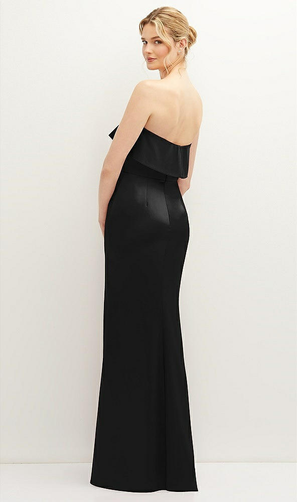 Back View - Black Soft Ruffle Cuff Strapless Trumpet Dress with Front Slit