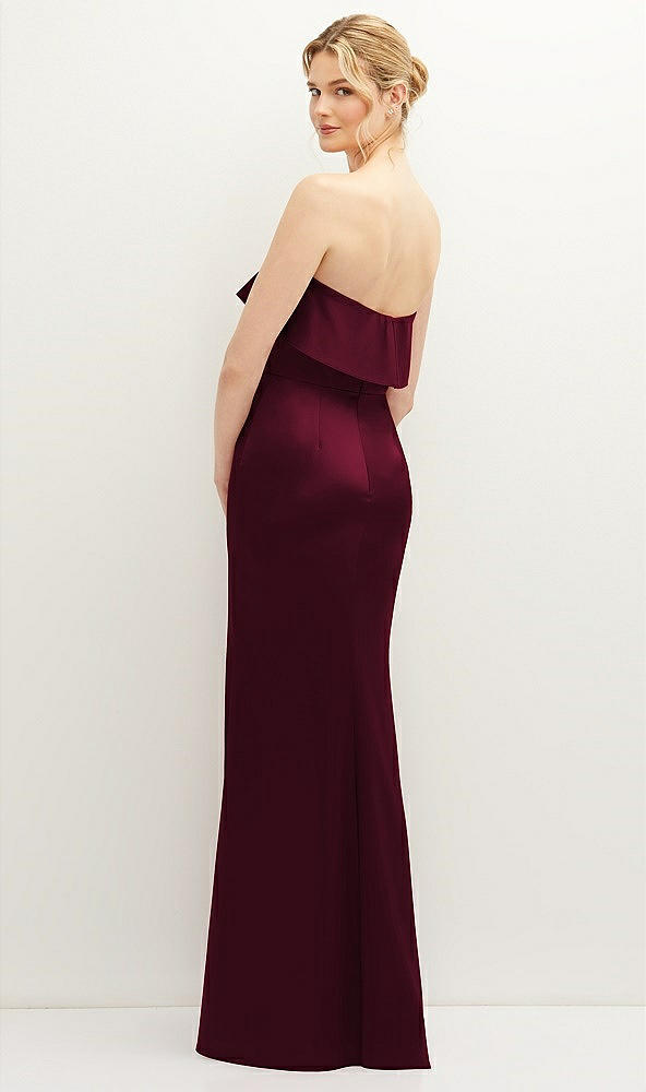 Back View - Cabernet Soft Ruffle Cuff Strapless Trumpet Dress with Front Slit