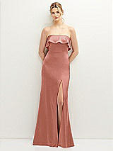 Front View Thumbnail - Desert Rose Soft Ruffle Cuff Strapless Trumpet Dress with Front Slit