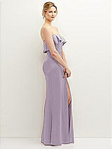 Side View Thumbnail - Lilac Haze Soft Ruffle Cuff Strapless Trumpet Dress with Front Slit