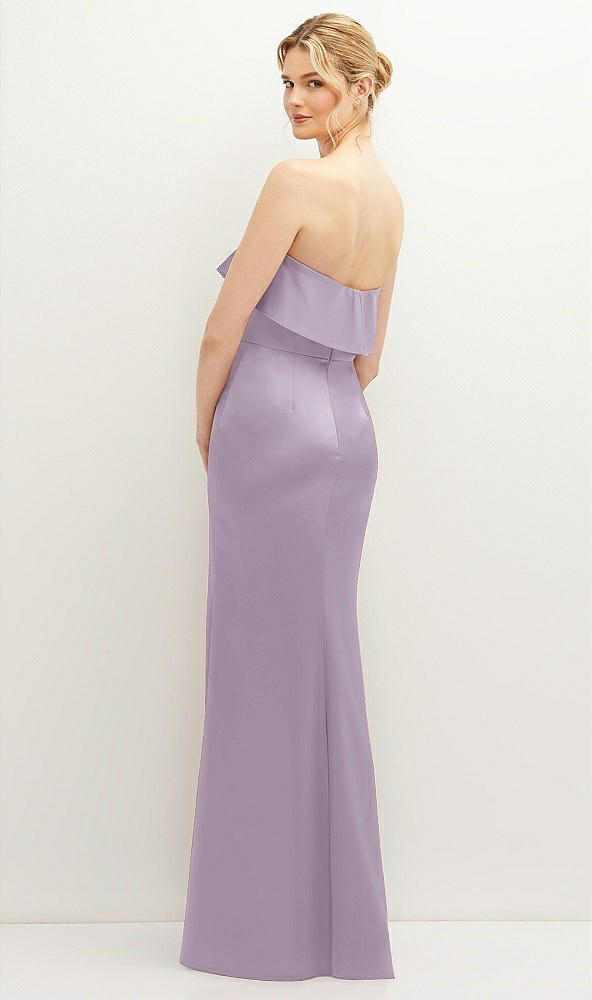 Back View - Lilac Haze Soft Ruffle Cuff Strapless Trumpet Dress with Front Slit