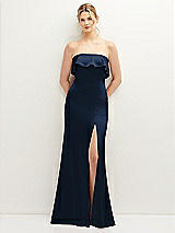 Front View Thumbnail - Midnight Navy Soft Ruffle Cuff Strapless Trumpet Dress with Front Slit