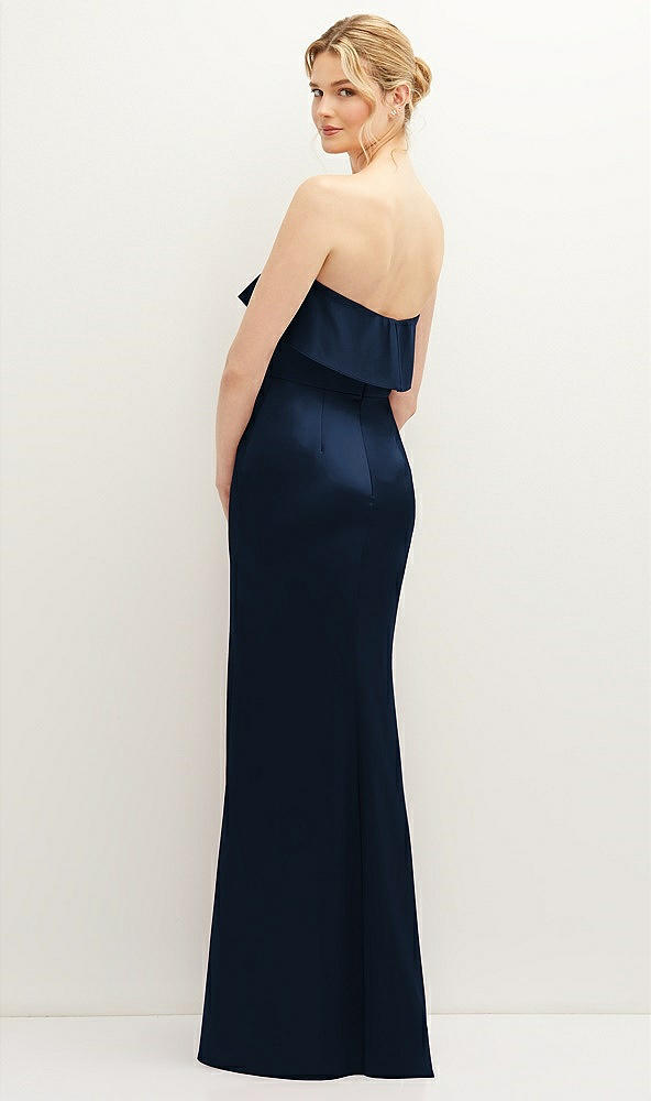 Back View - Midnight Navy Soft Ruffle Cuff Strapless Trumpet Dress with Front Slit