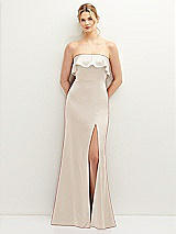 Front View Thumbnail - Oat Soft Ruffle Cuff Strapless Trumpet Dress with Front Slit