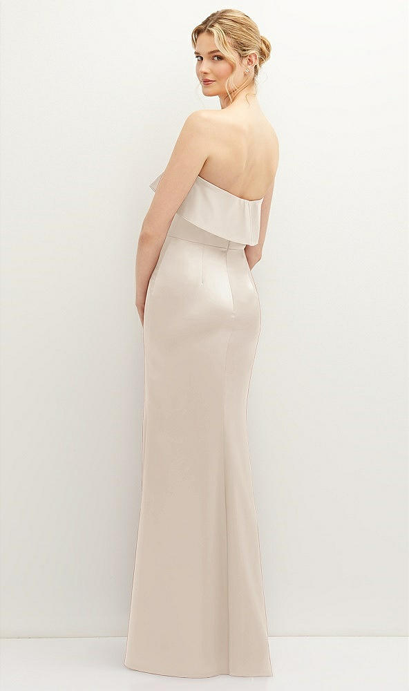 Back View - Oat Soft Ruffle Cuff Strapless Trumpet Dress with Front Slit