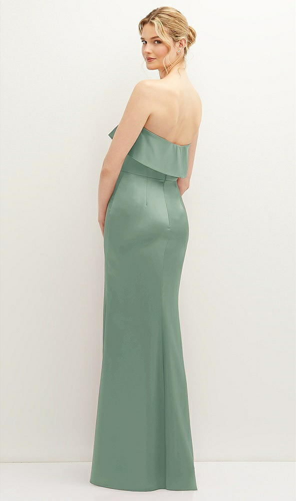 Back View - Seagrass Soft Ruffle Cuff Strapless Trumpet Dress with Front Slit