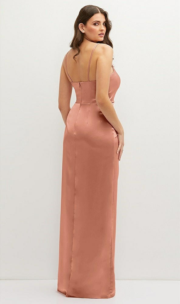 Back View - Copper Penny Asymmetrical Draped Pleat Wrap Satin Maxi Dress