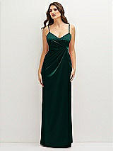 Front View Thumbnail - Evergreen Asymmetrical Draped Pleat Wrap Satin Maxi Dress
