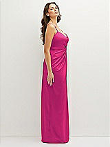 Side View Thumbnail - Think Pink Asymmetrical Draped Pleat Wrap Satin Maxi Dress