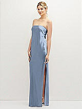 Alt View 1 Thumbnail - Cloudy Strapless Pull-On Satin Column Dress with Side Seam Slit