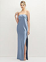 Front View Thumbnail - Cloudy Strapless Pull-On Satin Column Dress with Side Seam Slit