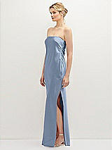 Side View Thumbnail - Cloudy Strapless Pull-On Satin Column Dress with Side Seam Slit