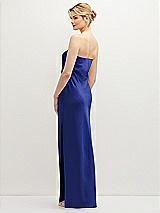 Rear View Thumbnail - Cobalt Blue Strapless Pull-On Satin Column Dress with Side Seam Slit