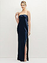 Front View Thumbnail - Midnight Navy Strapless Pull-On Satin Column Dress with Side Seam Slit