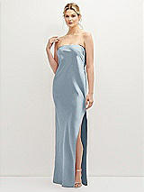 Front View Thumbnail - Mist Strapless Pull-On Satin Column Dress with Side Seam Slit