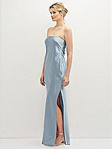 Side View Thumbnail - Mist Strapless Pull-On Satin Column Dress with Side Seam Slit