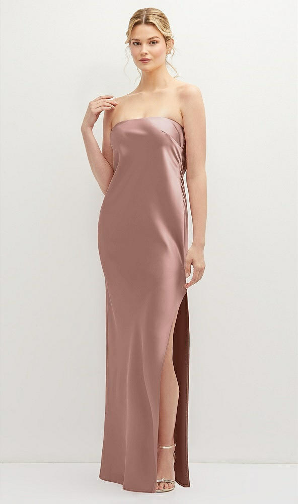 Front View - Neu Nude Strapless Pull-On Satin Column Dress with Side Seam Slit