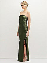Side View Thumbnail - Olive Green Strapless Pull-On Satin Column Dress with Side Seam Slit