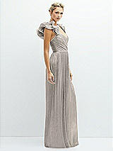 Alt View 2 Thumbnail - Metallic Taupe Dramatic Ruffle Edge Convertible Strap Metallic Pleated Maxi Dress
