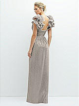 Alt View 3 Thumbnail - Metallic Taupe Dramatic Ruffle Edge Convertible Strap Metallic Pleated Maxi Dress