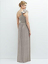 Rear View Thumbnail - Metallic Taupe Dramatic Ruffle Edge One-Shoulder Metallic Pleated Maxi Dress