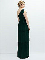 Rear View Thumbnail - Metallic Evergreen Tiered Skirt Metallic Pleated One-Shoulder Bow Dress