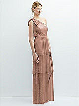 Side View Thumbnail - Metallic Sienna Tiered Skirt Metallic Pleated One-Shoulder Bow Dress