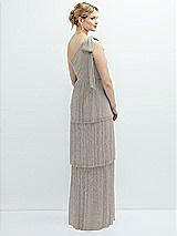 Rear View Thumbnail - Metallic Taupe Tiered Skirt Metallic Pleated One-Shoulder Bow Dress
