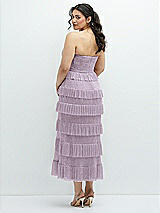 Rear View Thumbnail - Metallic Lilac Haze Ruffle Tiered Skirt Metallic Pleated Strapless Midi Dress