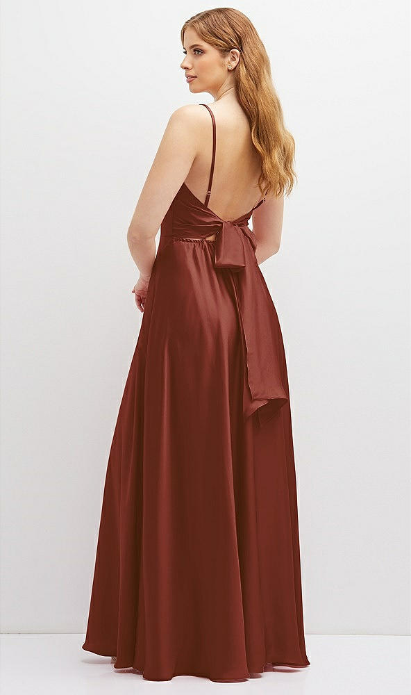 Back View - Auburn Moon Adjustable Sash Tie Back Satin Maxi Dress with Full Skirt