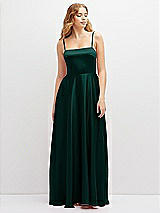 Front View Thumbnail - Evergreen Adjustable Sash Tie Back Satin Maxi Dress with Full Skirt