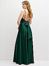 Rear View Thumbnail - Hunter Green Adjustable Sash Tie Back Satin Maxi Dress with Full Skirt