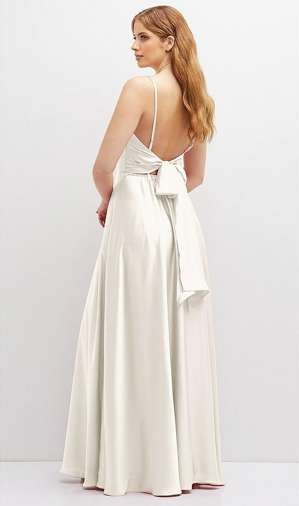 Back View - Ivory Adjustable Sash Tie Back Satin Maxi Dress with Full Skirt