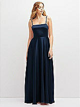 Front View Thumbnail - Midnight Navy Adjustable Sash Tie Back Satin Maxi Dress with Full Skirt