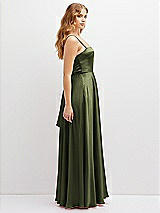 Side View Thumbnail - Olive Green Adjustable Sash Tie Back Satin Maxi Dress with Full Skirt