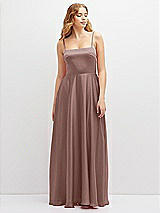 Front View Thumbnail - Sienna Adjustable Sash Tie Back Satin Maxi Dress with Full Skirt