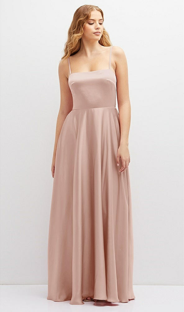 Front View - Toasted Sugar Adjustable Sash Tie Back Satin Maxi Dress with Full Skirt