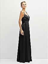 Side View Thumbnail - Black Vertical Ruched Bodice Satin Maxi Dress with Full Skirt