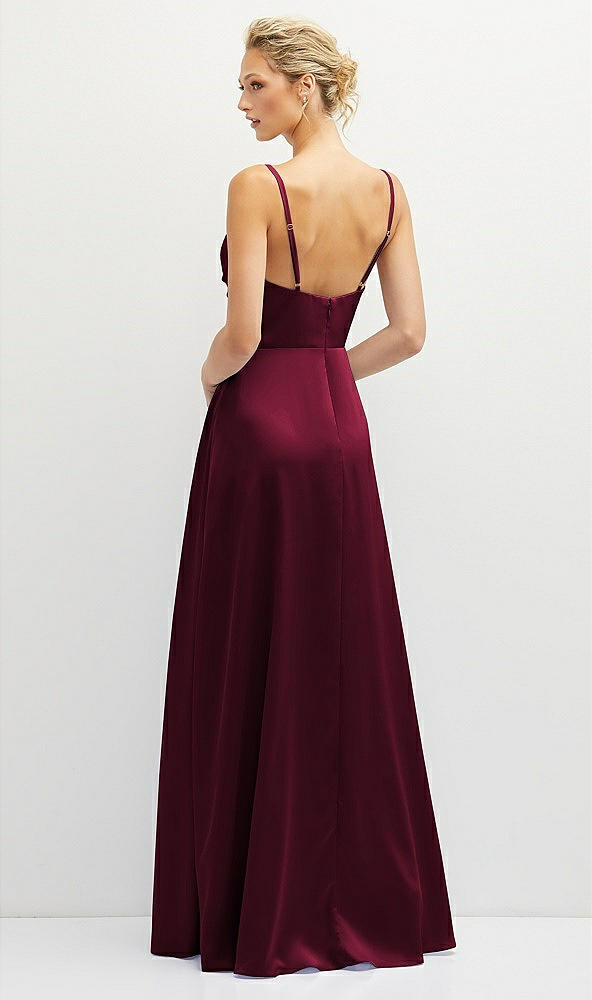 Back View - Cabernet Vertical Ruched Bodice Satin Maxi Dress with Full Skirt