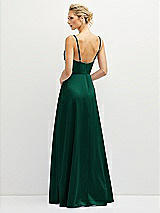 Rear View Thumbnail - Hunter Green Vertical Ruched Bodice Satin Maxi Dress with Full Skirt