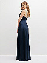 Alt View 3 Thumbnail - Midnight Navy Vertical Ruched Bodice Satin Maxi Dress with Full Skirt