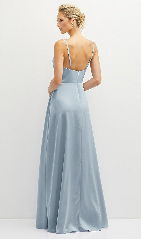 Back View - Mist Vertical Ruched Bodice Satin Maxi Dress with Full Skirt
