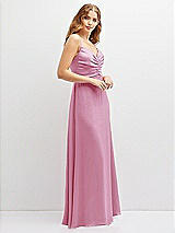 Alt View 2 Thumbnail - Powder Pink Vertical Ruched Bodice Satin Maxi Dress with Full Skirt