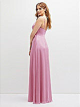 Alt View 3 Thumbnail - Powder Pink Vertical Ruched Bodice Satin Maxi Dress with Full Skirt