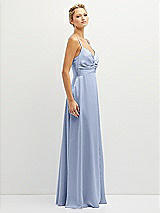 Side View Thumbnail - Sky Blue Vertical Ruched Bodice Satin Maxi Dress with Full Skirt