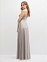Alt View 3 Thumbnail - Taupe Vertical Ruched Bodice Satin Maxi Dress with Full Skirt