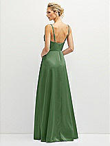 Rear View Thumbnail - Vineyard Green Vertical Ruched Bodice Satin Maxi Dress with Full Skirt