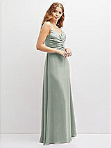 Alt View 2 Thumbnail - Willow Green Vertical Ruched Bodice Satin Maxi Dress with Full Skirt